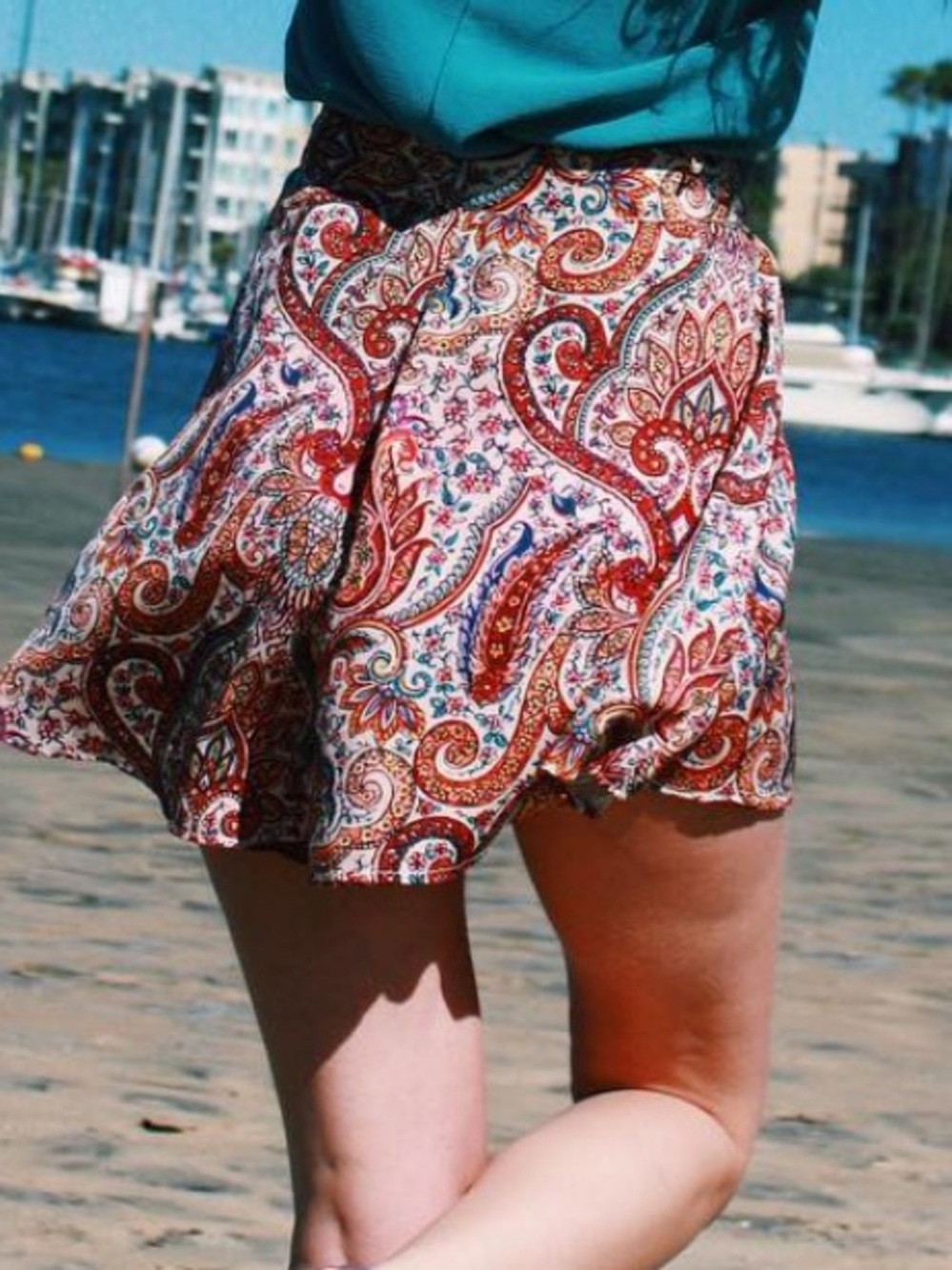 FINDERS Paisley Print Shorts in Peach & Multicolor